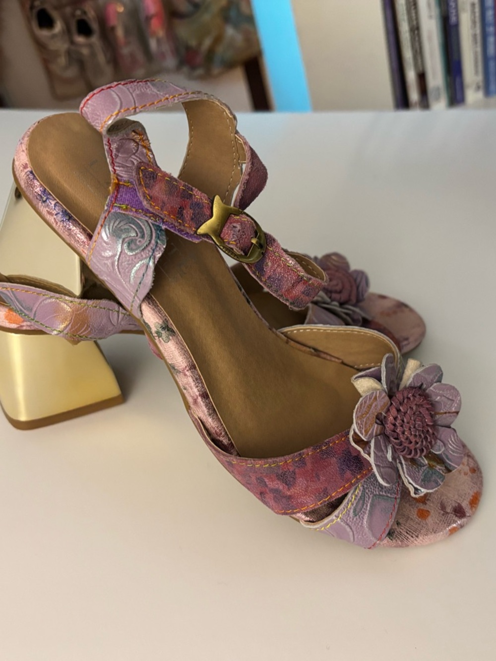 L'Artiste 38(7.5) Floral Embellished Block Heel, Avant-garde, bohemian, fairy - Picture 4 of 12